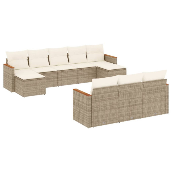 10 pcs conjunto de sofás p/ jardim com almofadões vime PE bege M 2