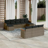 10 pcs conjunto sofás de jardim c/ almofadões vime PE cinzento 1