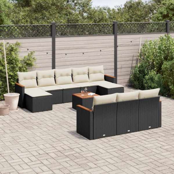 11 pcs conjunto sofás de jardim c/ almofadões vime PE preto D