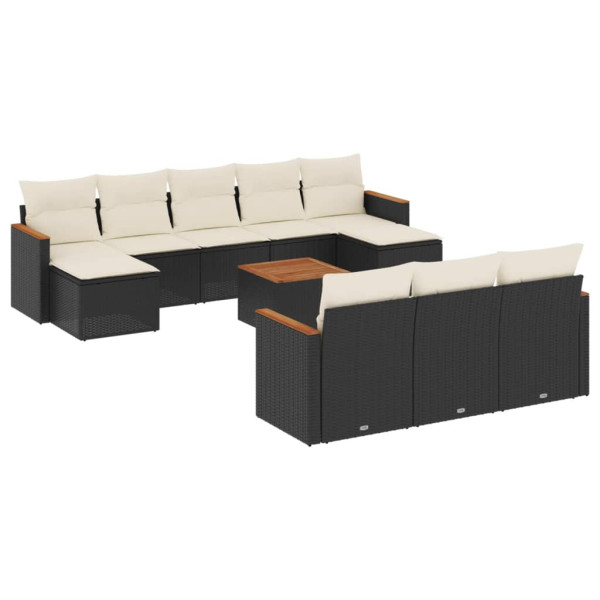 11 pcs conjunto sofás de jardim c/ almofadões vime PE preto M 2