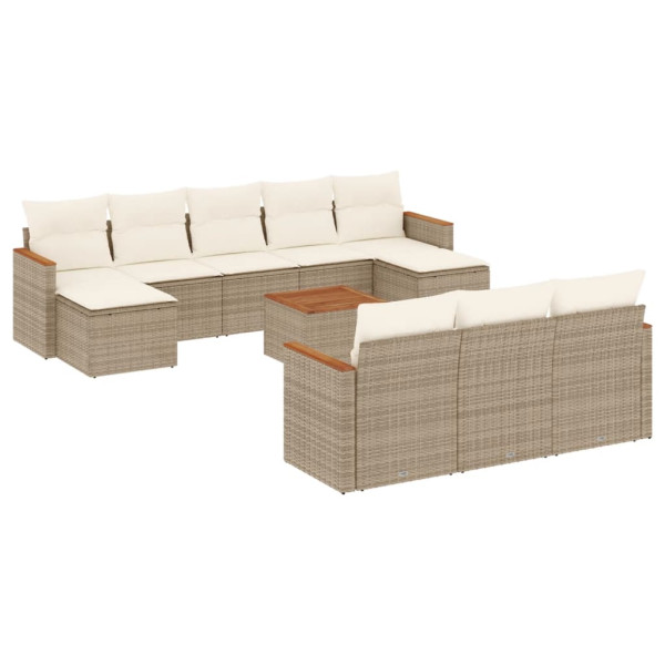 11 pcs conjunto sofás de jardim c/ almofadões vime PE bege M 2