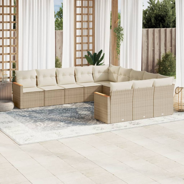 11 pcs conjunto sofás de jardim c/ almofadões vime PE bege D