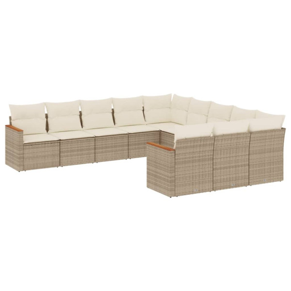 11 pcs conjunto sofás de jardim c/ almofadões vime PE bege M 2