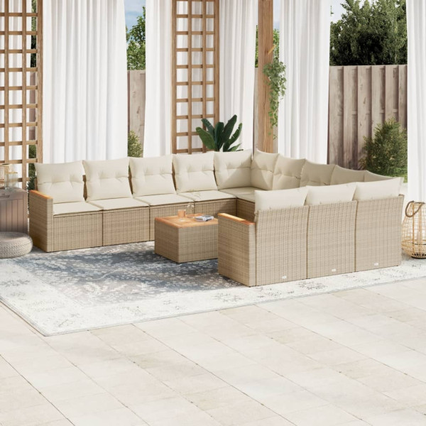 12 pcs conjunto de sofás p/ jardim com almofadões vime PE bege D