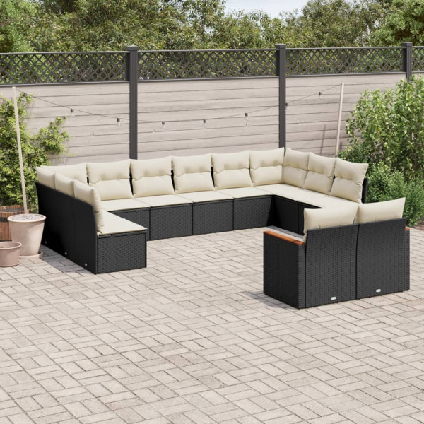 12 pcs conjunto de sofás de jardim c/ almofadões vime PE preto D