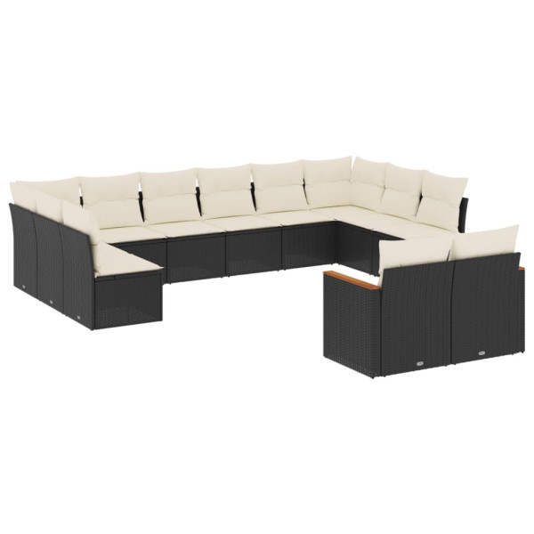 12 pcs conjunto de sofás de jardim c/ almofadões vime PE preto M 2