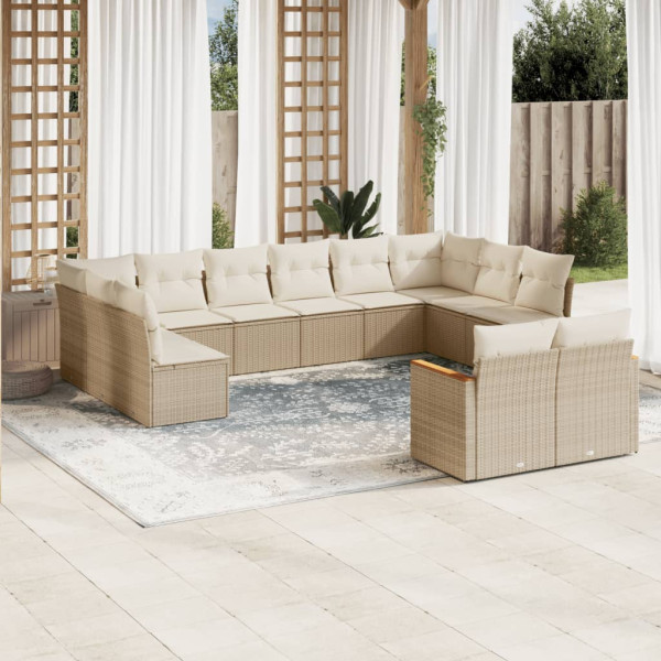 12 pcs conjunto de sofás p/ jardim com almofadões vime PE bege D