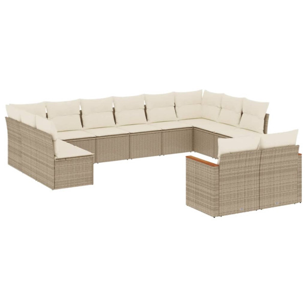 12 pcs conjunto de sofás p/ jardim com almofadões vime PE bege M 2
