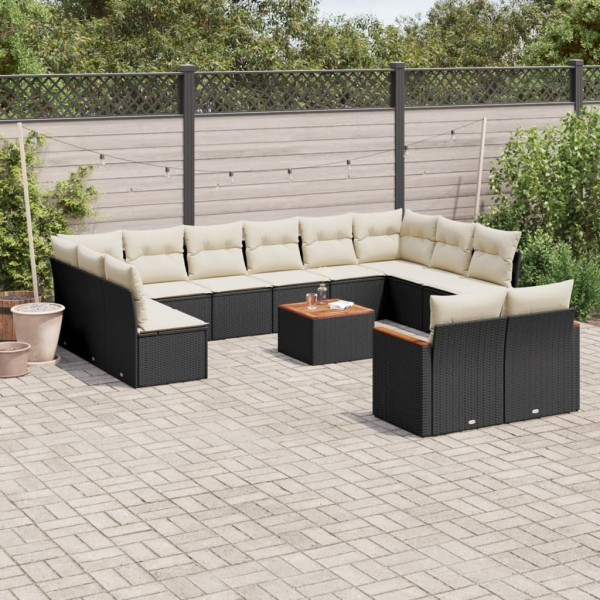 13 pcs conjunto de sofás de jardim com almofadões vime PE preto D