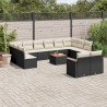 13 pcs conjunto de sofás de jardim com almofadões vime PE preto 1