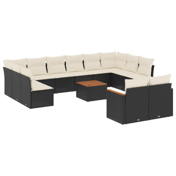 13 pcs conjunto de sofás de jardim com almofadões vime PE preto M 2