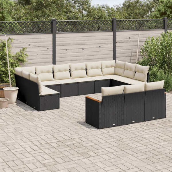 13 pcs conjunto de sofás de jardim com almofadões vime PE preto D