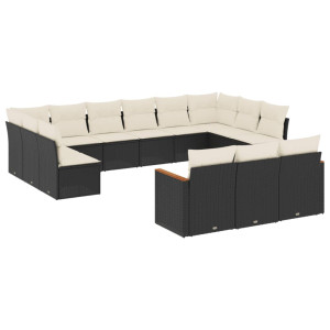 13 pcs conjunto de sofás de jardim com almofadões vime PE preto H
