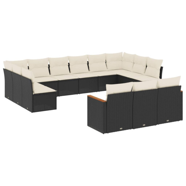 13 pcs conjunto de sofás de jardim com almofadões vime PE preto M 2