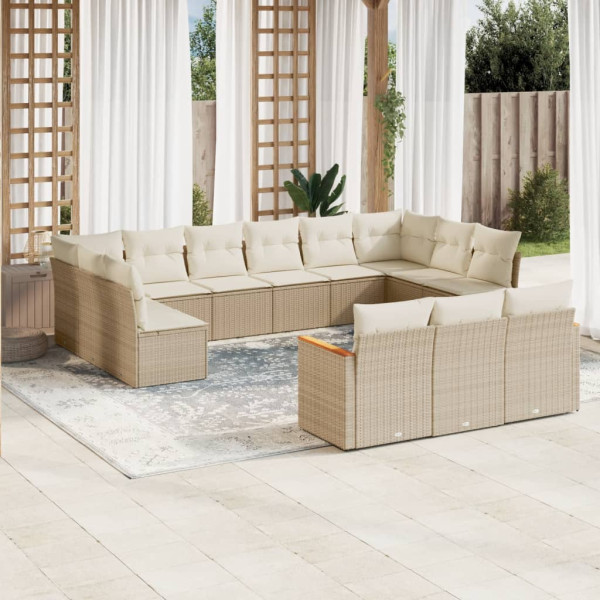 Set sofás de jardín con cojines 13 pzas ratán sintético beige D