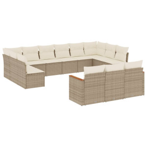 13 pcs conjunto de sofás p/ jardim com almofadões vime PE bege H