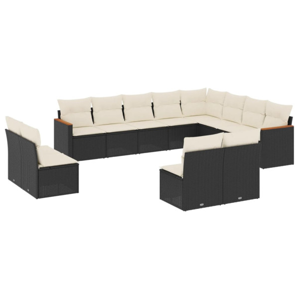 12 pcs conjunto de sofás de jardim c/ almofadões vime PE preto M 2