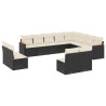 12 pcs conjunto de sofás de jardim c/ almofadões vime PE preto 2