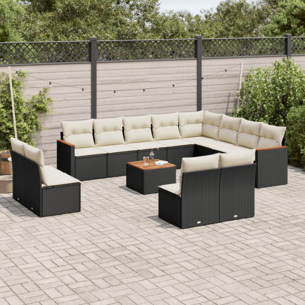 Set de sofás de jardín y cojines 13 pzas ratán sintético negro D