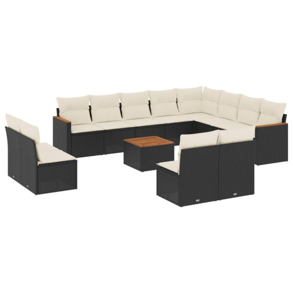 Set de sofás de jardín y cojines 13 pzas ratán sintético negro M 2