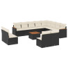 13 pcs conjunto de sofás de jardim com almofadões vime PE preto 2