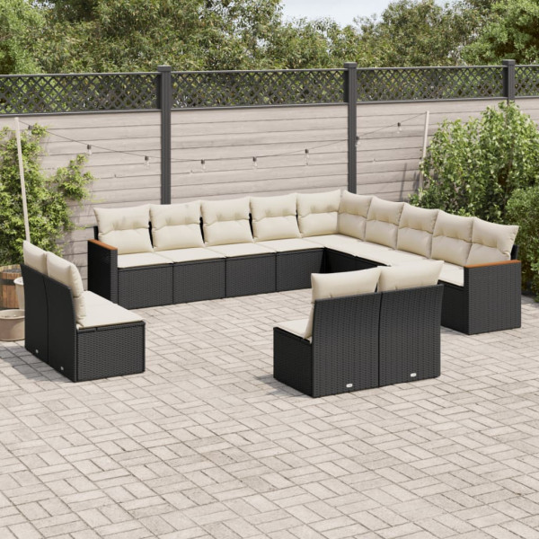 Set de sofás de jardín y cojines 13 pzas ratán sintético negro D