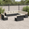13 pcs conjunto de sofás de jardim com almofadões vime PE preto 1