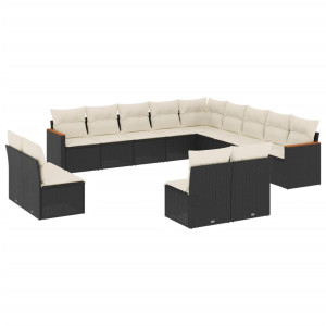 13 pcs conjunto de sofás de jardim com almofadões vime PE preto H