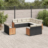 Set de sofás de jardín 11 pzas y cojines ratán sintético negro 1