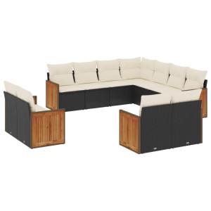11 pcs conjunto sofás de jardim c/ almofadões vime PE preto H