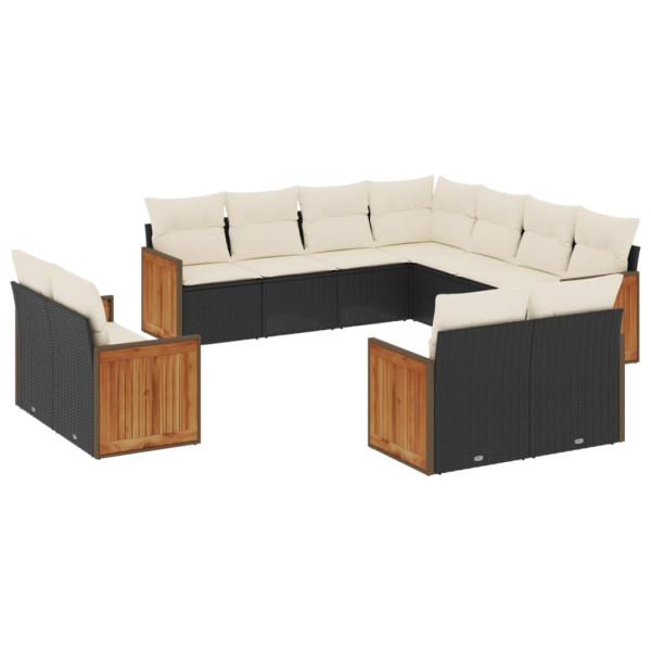 11 pcs conjunto sofás de jardim c/ almofadões vime PE preto M 2
