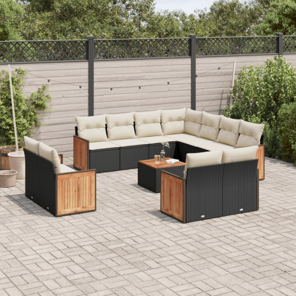 Set de sofás de jardín 12 piezas cojines ratán sintético negro D