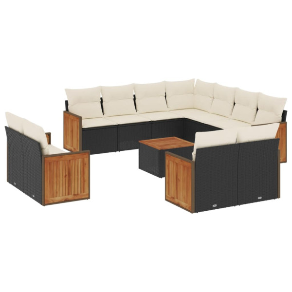 12 pcs conjunto de sofás de jardim c/ almofadões vime PE preto M 2