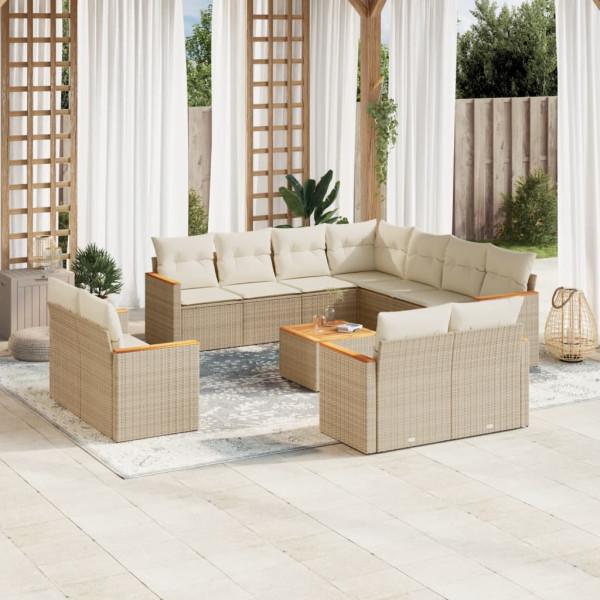 12 pcs conjunto de sofás p/ jardim com almofadões vime PE bege D