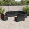 12 pcs conjunto de sofás de jardim c/ almofadões vime PE preto 1
