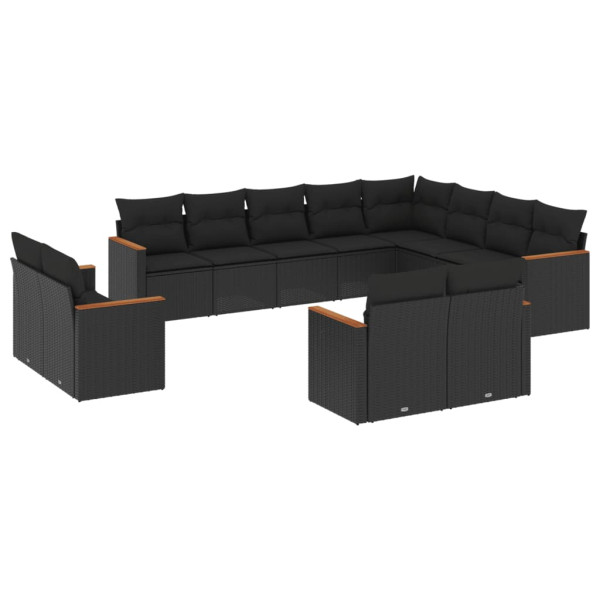Set de sofás de jardín 12 piezas cojines ratán sintético negro M 2