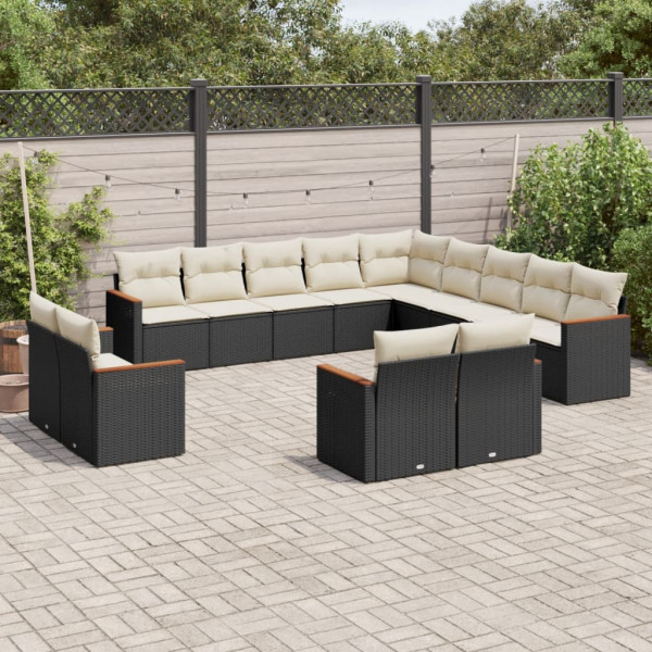 Set de sofás de jardín y cojines 13 pzas ratán sintético negro D