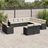 13 pcs conjunto de sofás de jardim com almofadões vime PE preto 1