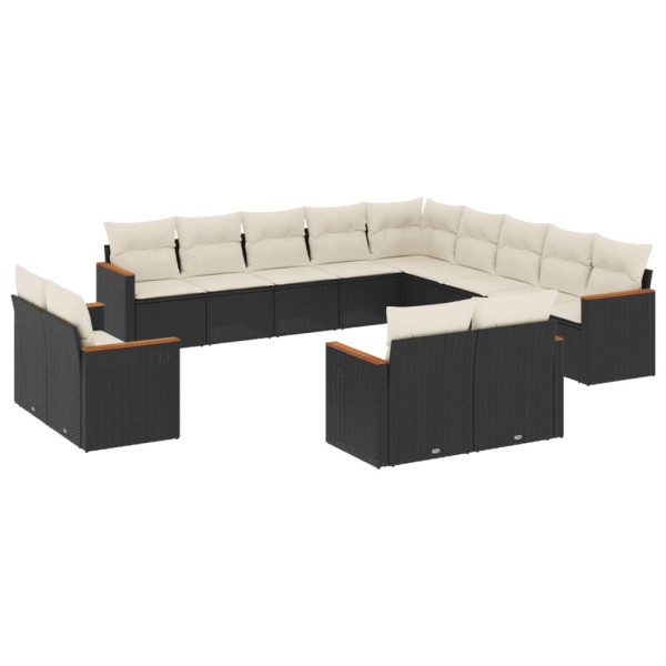 13 pcs conjunto de sofás de jardim com almofadões vime PE preto M 2