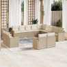 13 pcs conjunto de sofás p/ jardim com almofadões vime PE bege 1