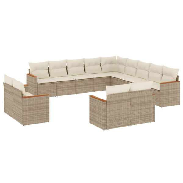 Set sofás de jardín con cojines 13 pzas ratán sintético beige M 2