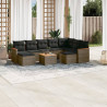 10 pcs conjunto sofás de jardim c/ almofadões vime PE cinzento 1