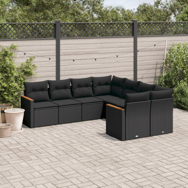 Set de sofás de jardín 8 piezas y cojines ratán sintético negro D