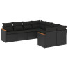 8 pcs conjunto sofás de jardim com almofadões vime PE preto 2