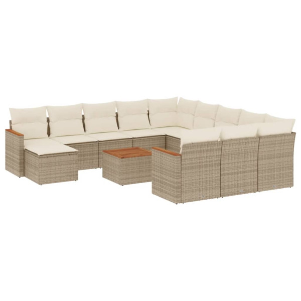 13 pcs conjunto de sofás p/ jardim com almofadões vime PE bege M 2