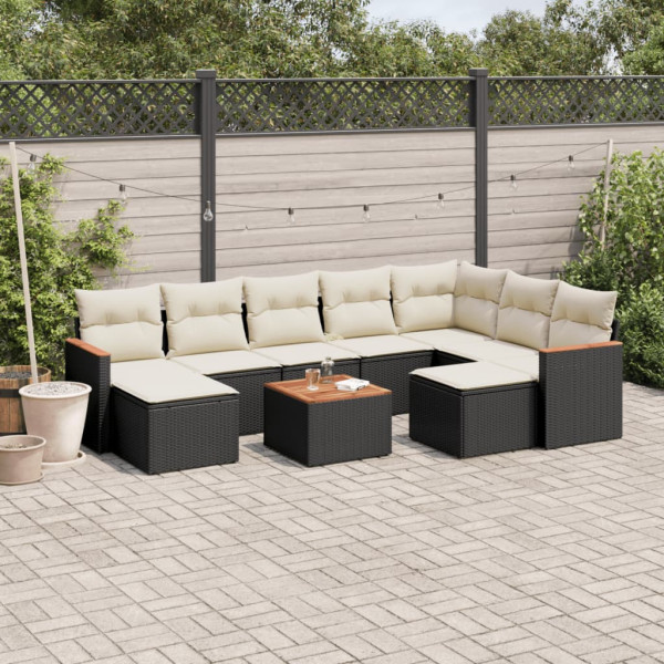 Set de sofás de jardín 10 pzas cojines ratán sintético negro D