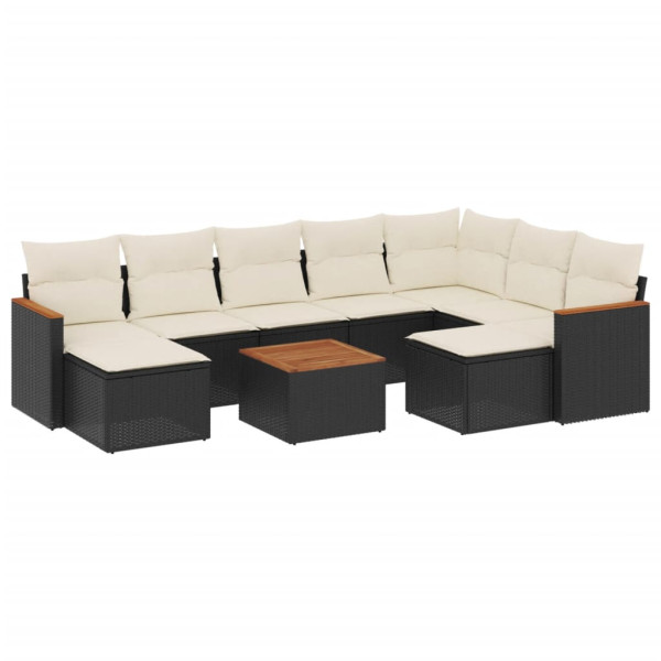 Set de sofás de jardín 10 pzas cojines ratán sintético negro M 2