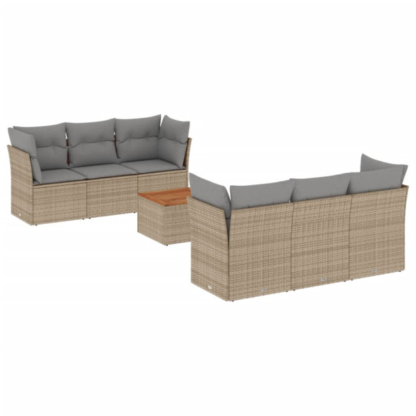 Juego de sofás jardín con cojines beige mezcla 7 pzas ratán PE M 2