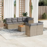 Juego de sofás jardín con cojines beige mezcla 6 pzas ratán PE 1