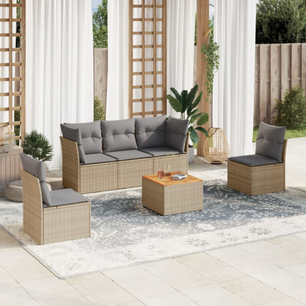 Juego de sofás jardín con cojines beige mezcla 6 pzas ratán PE D